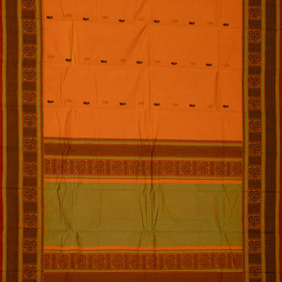 Mango Yellow Handloom Kanchi Cotton Saree With Mango Buttas