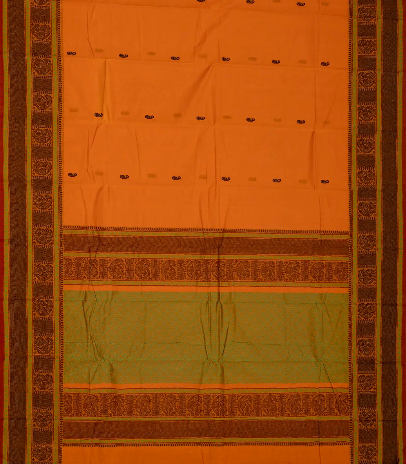 Mango Yellow Handloom Kanchi Cotton Saree With Mango Buttas