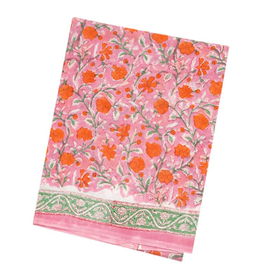 BubbleGum Pink Woven Jaipur Cotton Saree With Orange Printed Floral Motifs