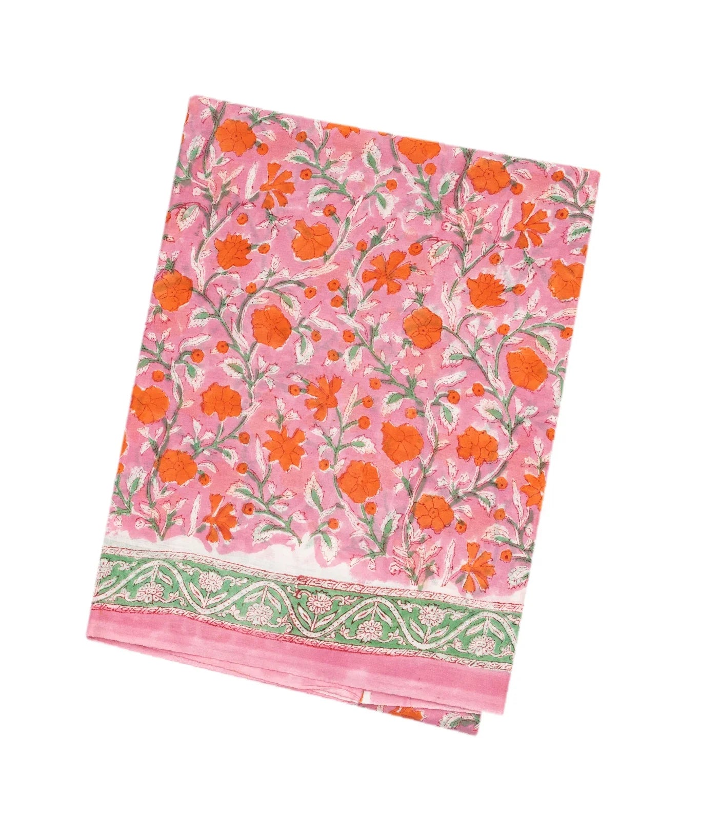 BubbleGum Pink Woven Jaipur Cotton Saree With Orange Printed Floral Motifs
