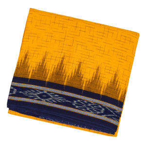 Yellow Handwoven Orissa Cotton Saree With Checks & Contrast Border