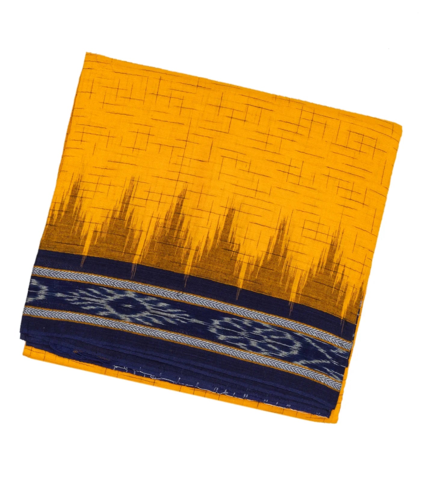 Yellow Handwoven Orissa Cotton Saree With Checks & Contrast Border
