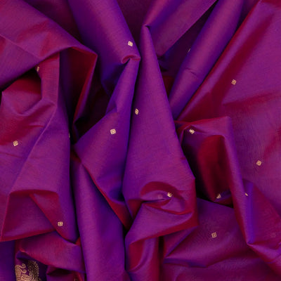 Purple Handloom Silk Cotton Saree With Deer Buttas