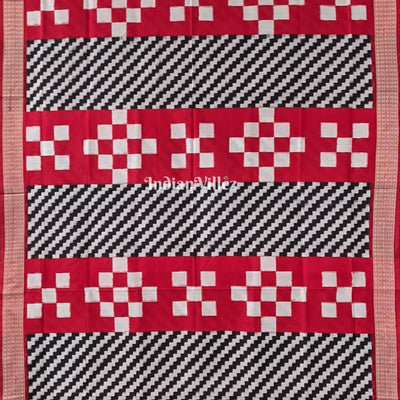 Black Red Odisha Ikat Pasapali Sambalpuri Silk Saree