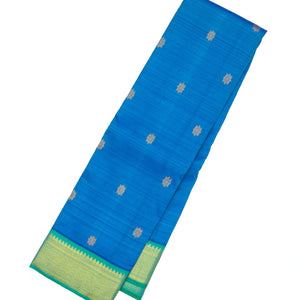 Light Blue Handloom Kanchipuram Silk Saree With Kolam Buttas