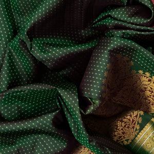 Dark Green Handloom Kanchipuram Silk Saree With Floral Motifs