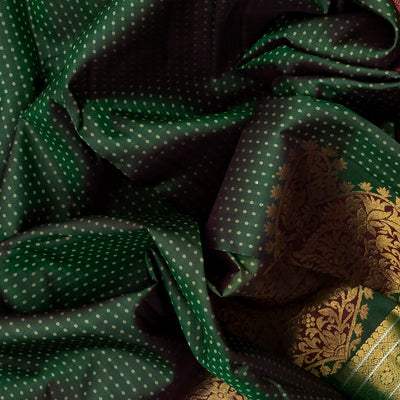 Dark Green Handloom Kanchipuram Silk Saree With Floral Motifs