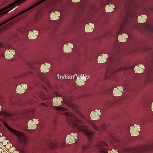 Wine Floral Motif Designer Banarasi Silk Saree