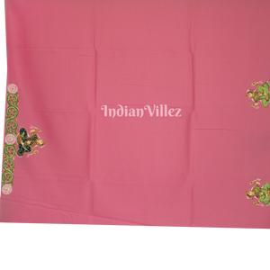 Pink Krishna Rasa Leela Theme Hand-Painted Pattachitra Saree