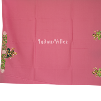 Pink Krishna Rasa Leela Theme Hand-Painted Pattachitra Saree