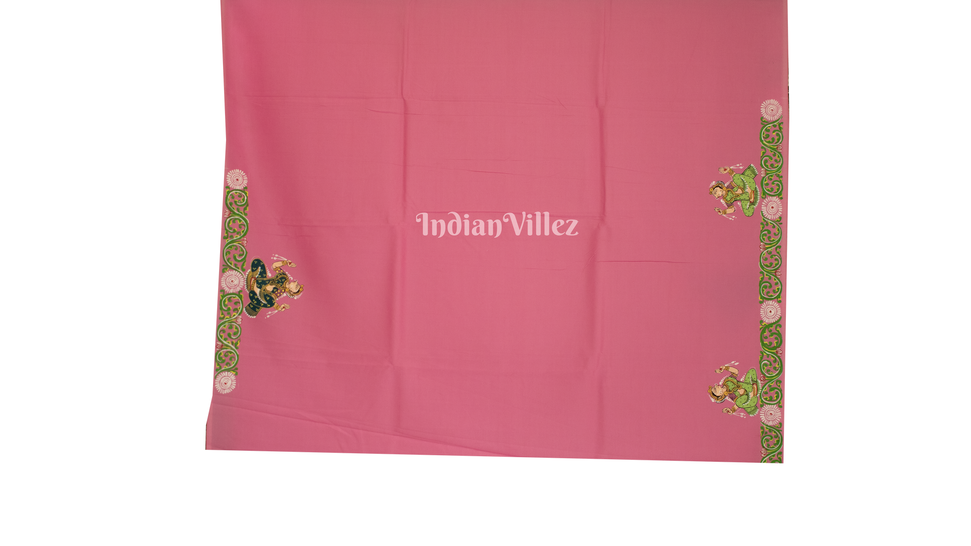 Pink Krishna Rasa Leela Theme Hand-Painted Pattachitra Saree