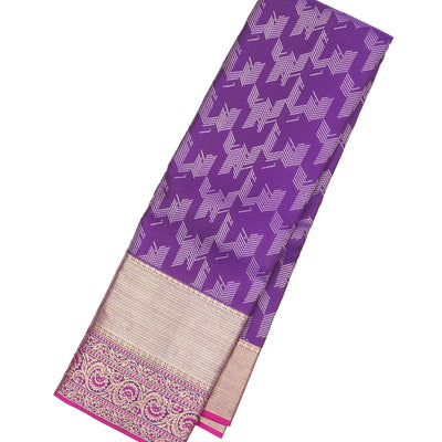 Purple Handloom Kanchipuram Silk Saree With Broken Chevron Stripes