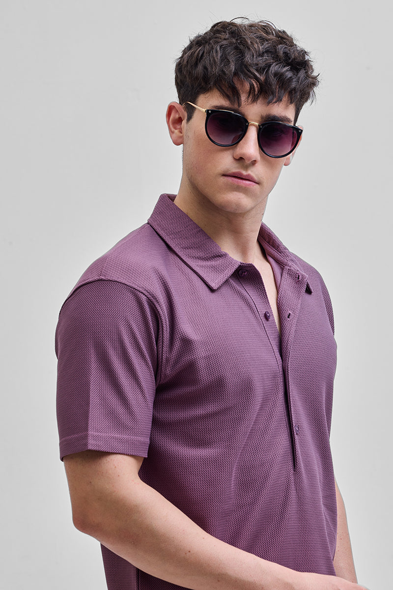 Purple Textured Polo T-Shirt