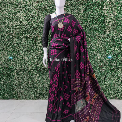 Black Pasapali Contemporary Odisha Handloom Silk Saree