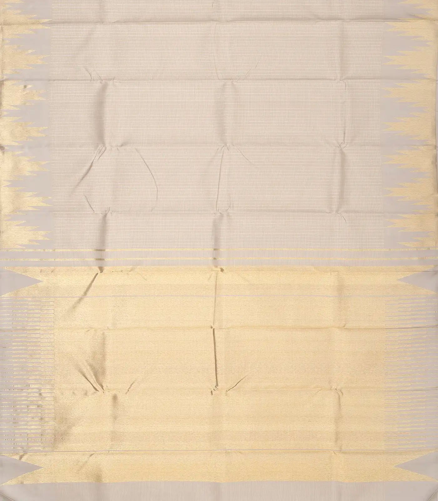 Taupe Handloom Kanchipuram Silk Saree With Zari Checks