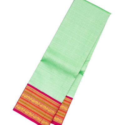 Pista Green Handloom Kanchipuram Korvai Silk Saree With Pink Border