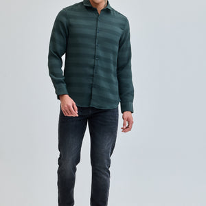 Green Textured Slim Fit Shirt