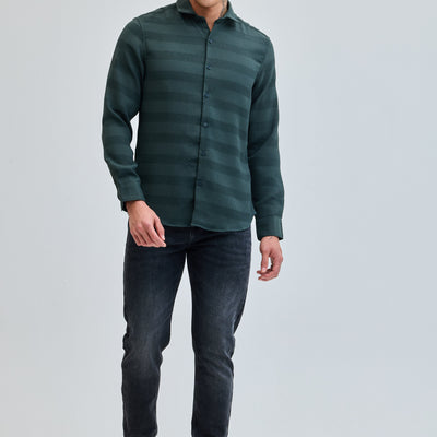 Green Textured Slim Fit Shirt