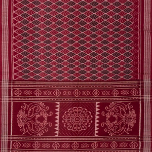 Maroon Handwoven Orissa Cotton Saree With Tie & Dye Flower Motifs