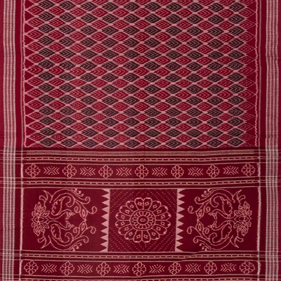 Maroon Handwoven Orissa Cotton Saree With Tie & Dye Flower Motifs