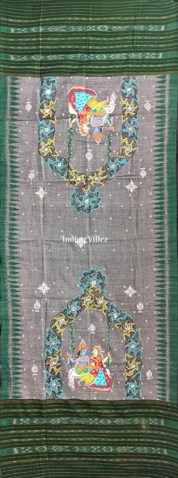 Gray Radha Krishna Pattachitra Dupatta