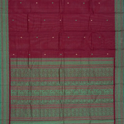 Burgundy Handloom Kanchi Cotton Saree With Diamond Motifs
