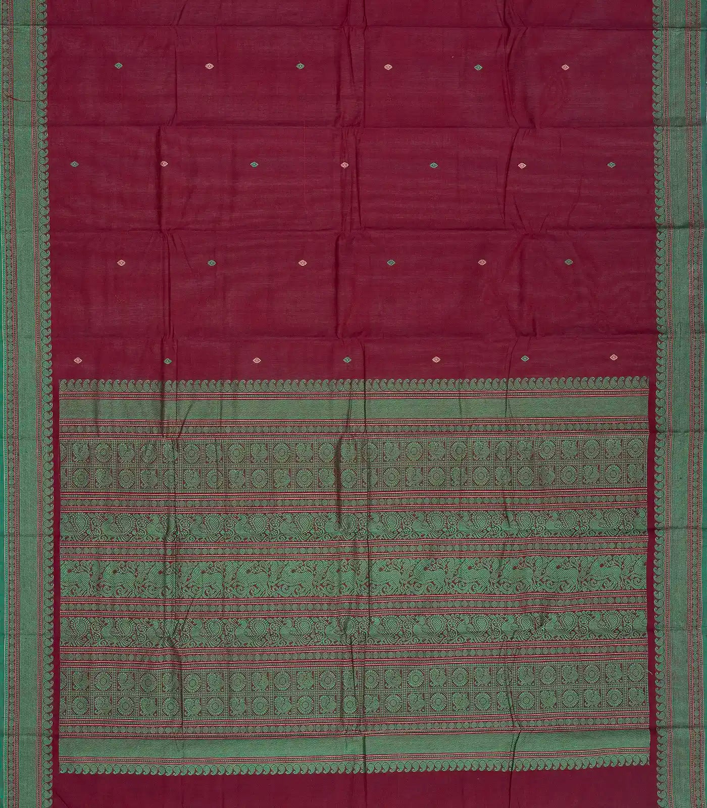 Burgundy Handloom Kanchi Cotton Saree With Diamond Motifs