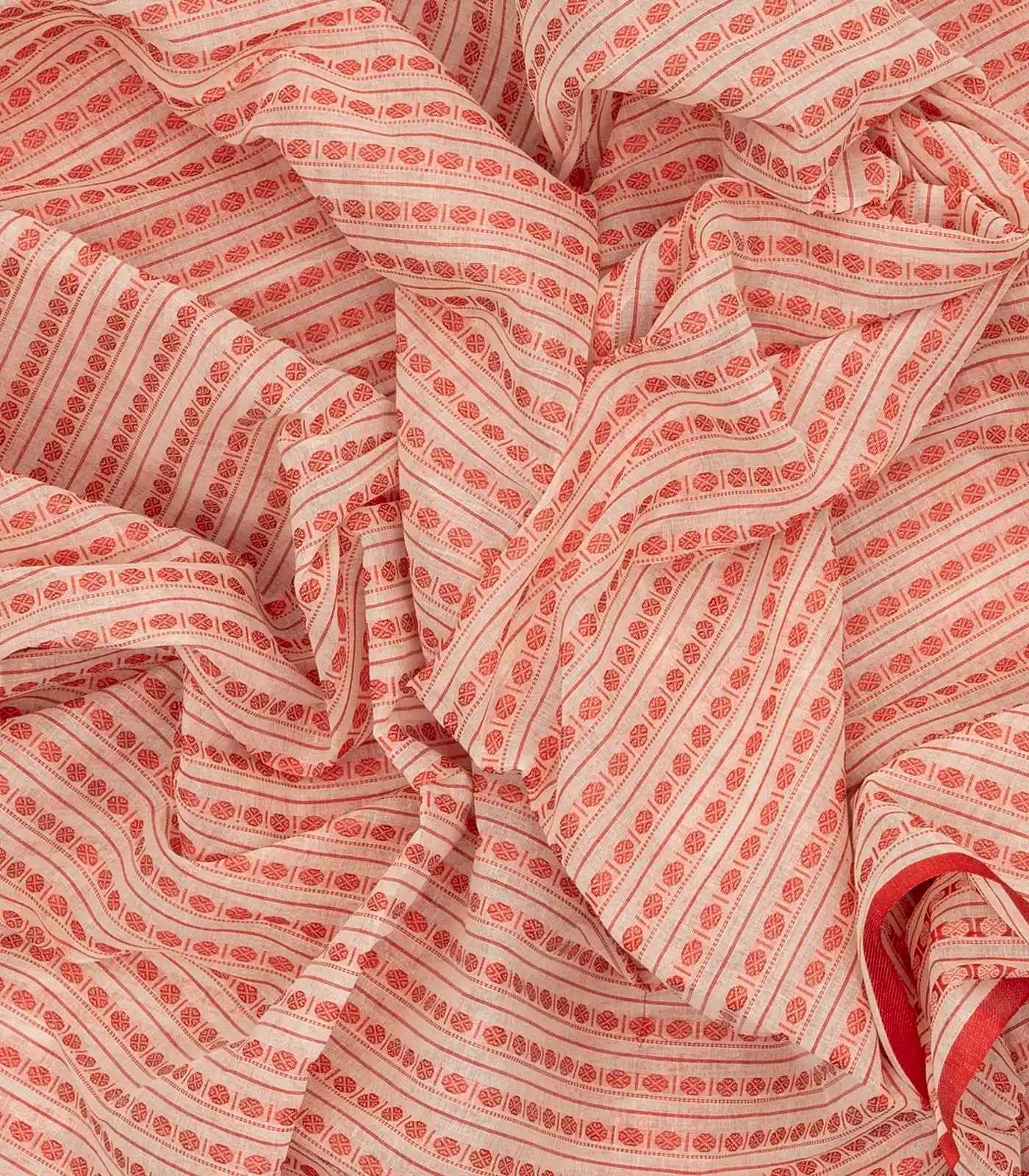 Cream Handloom Bengal Cotton Saree With Rudraksham Stripes