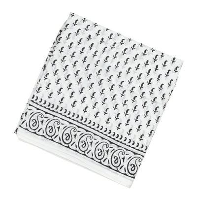 White Woven Jaipur Cotton Saree Printed With Black Mango Motifs