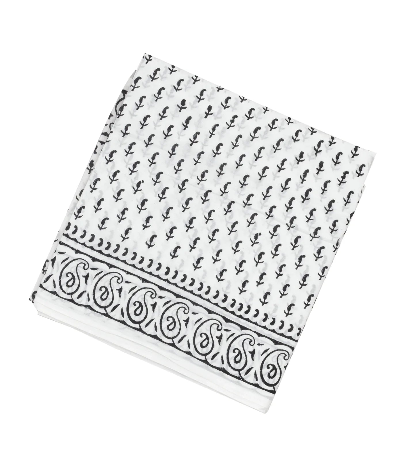 White Woven Jaipur Cotton Saree Printed With Black Mango Motifs