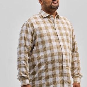 Beige Checks Linen Blend Shirt