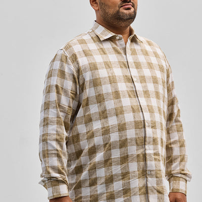 Beige Checks Linen Blend Shirt
