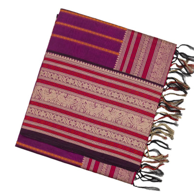 Purple Handloom Silk Cotton Saree With Beldari Stripes