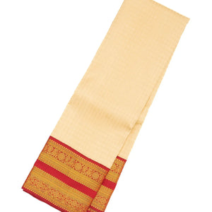 Cream Handloom Kanchipuram Korvai Silk Saree With Crimson Border