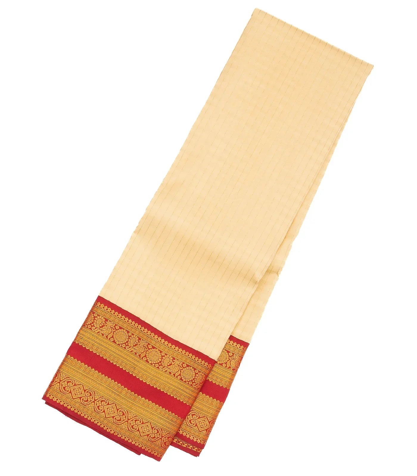 Cream Handloom Kanchipuram Korvai Silk Saree With Crimson Border