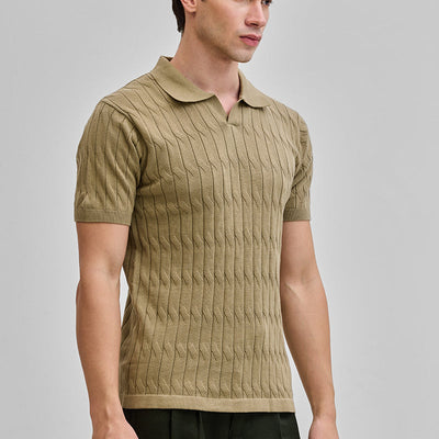 Khaki Knitted Polo T-Shirt