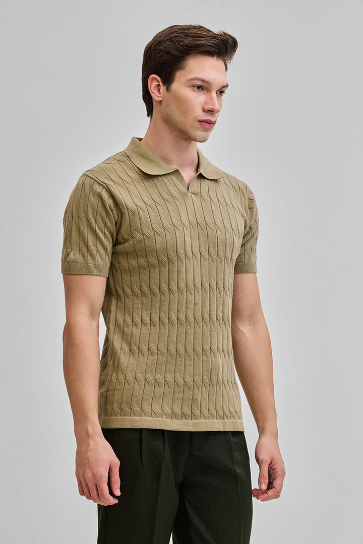 Khaki Knitted Polo T-Shirt