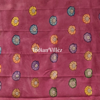 Multicolour Hand Painted Kanjivaram Silk Kalamkari Saree