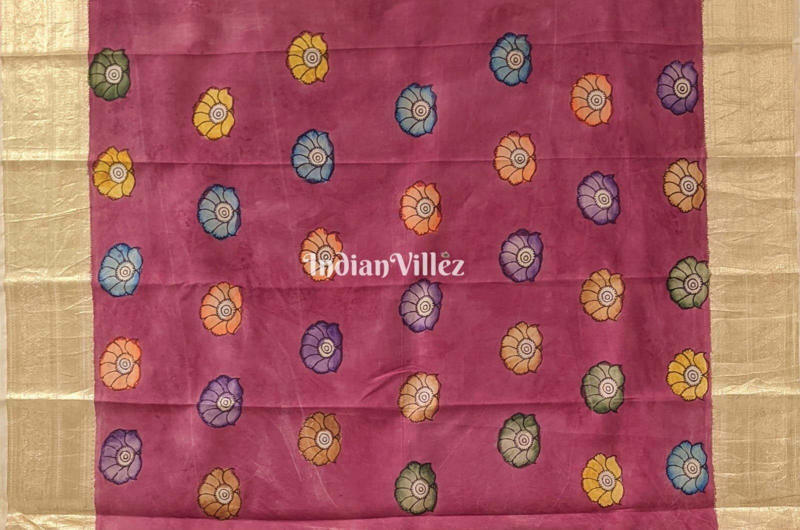 Multicolour Hand Painted Kanjivaram Silk Kalamkari Saree