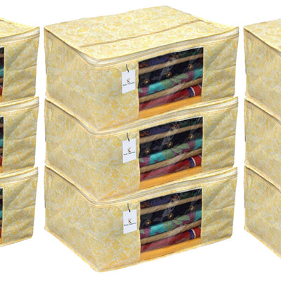 Kuber Industries Metallic Kerry 9 Piece Non Woven Saree Cover, Large, Gold-CTKTC14070