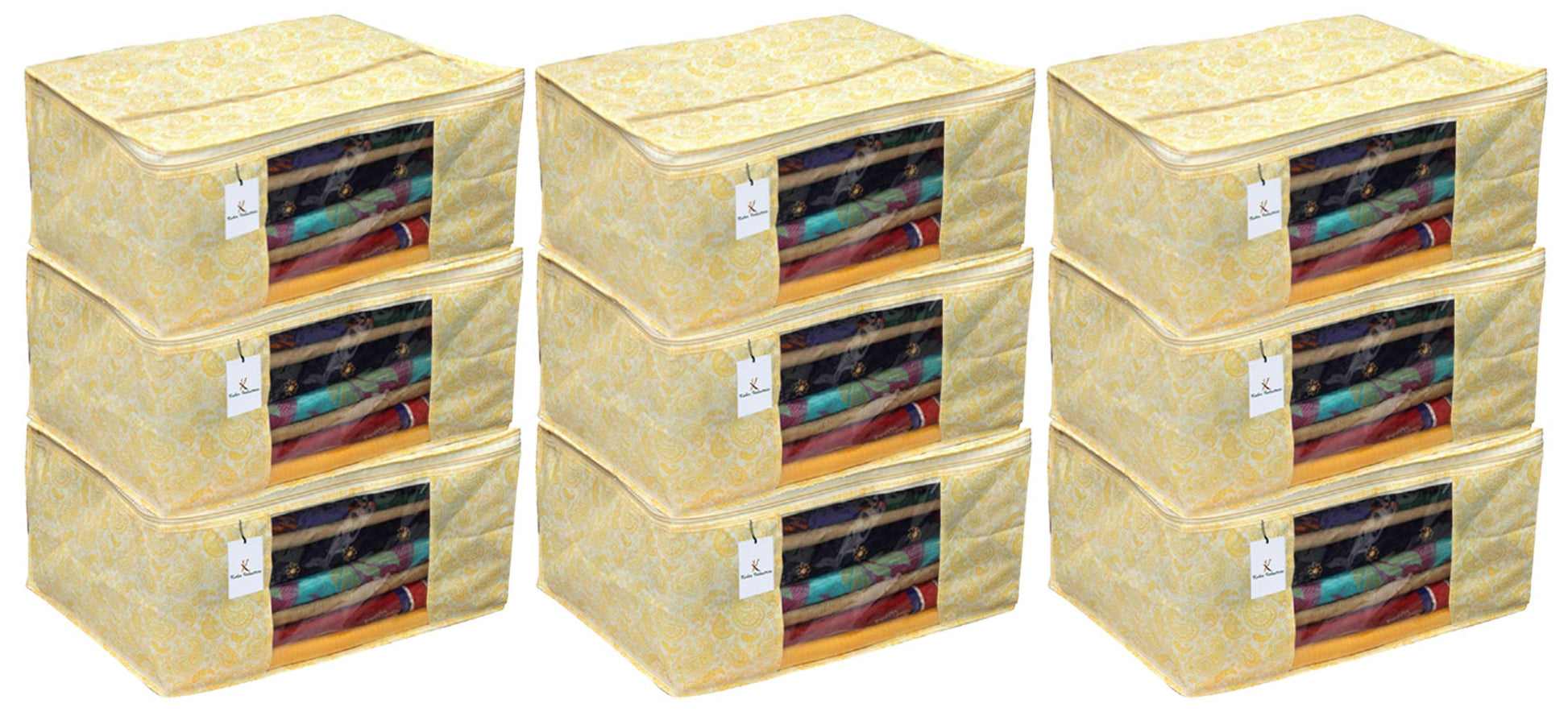 Kuber Industries Metallic Kerry 9 Piece Non Woven Saree Cover, Large, Gold-CTKTC14070