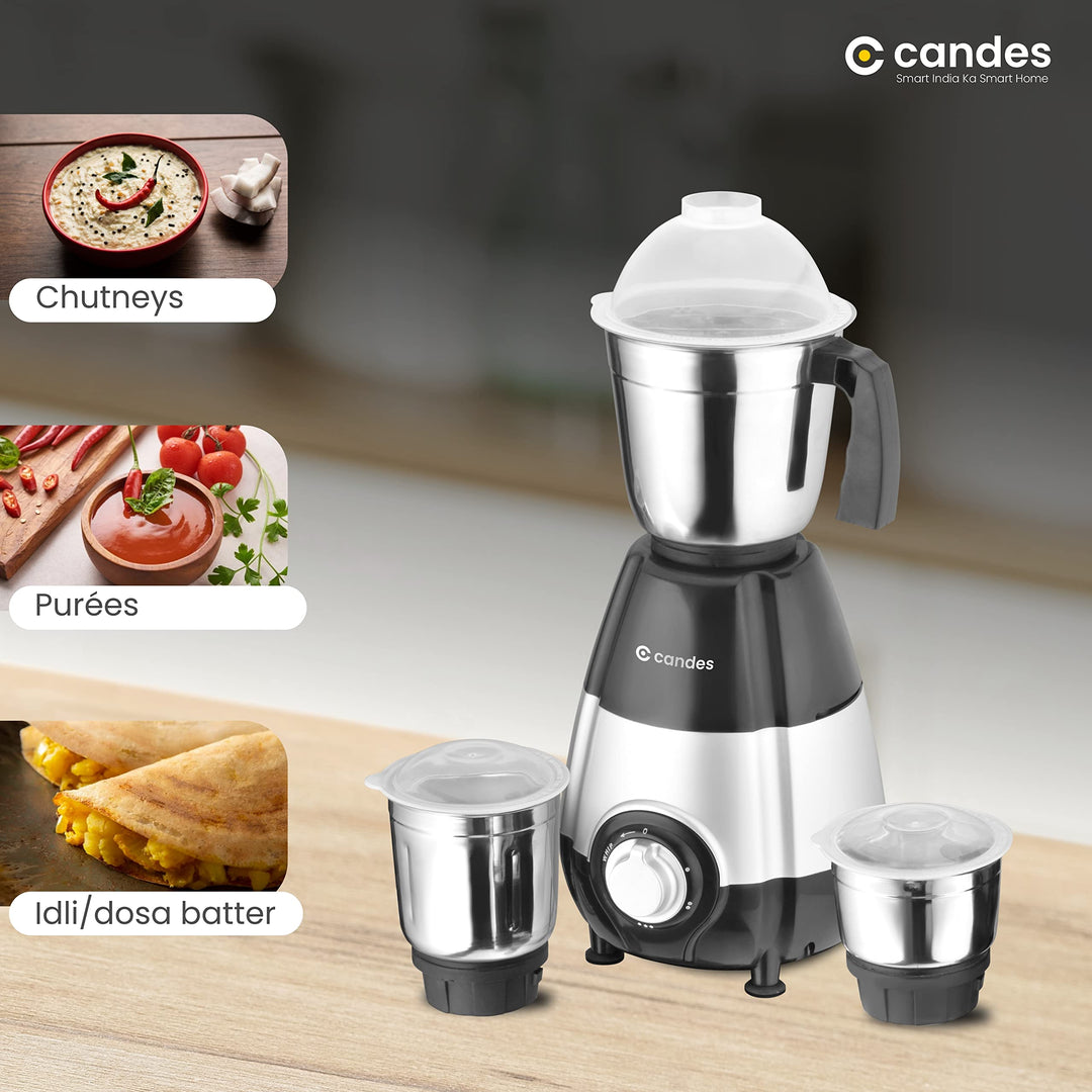 Candes Mercury 760-Watts Mixer Grinder with 3 Stainless Steel Jars (Powerful Motor with 2 Year Warranty Black Silver)