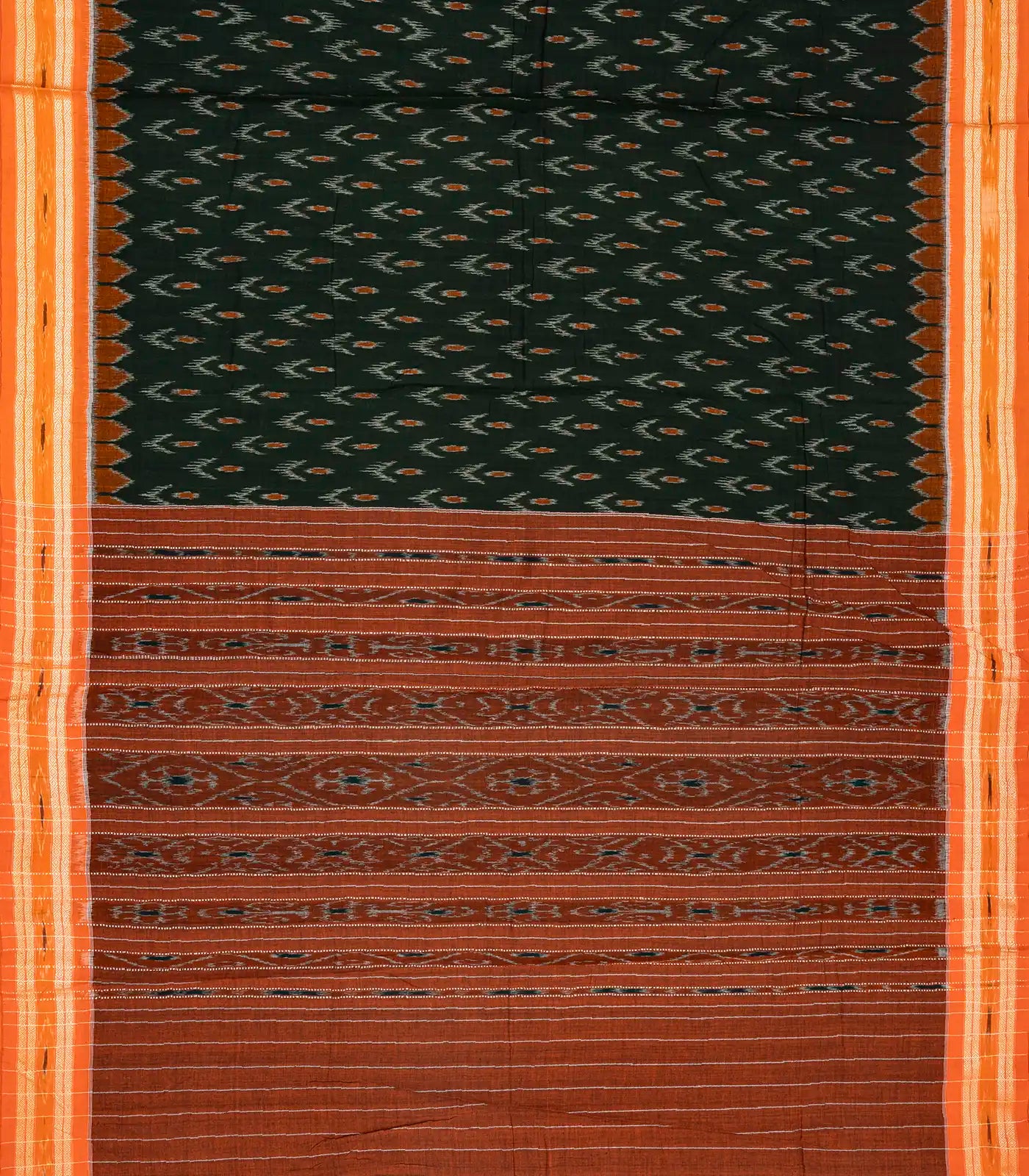 Sea Green Handloom Orissa Cotton Saree With Tie & Dye Floral Motifs