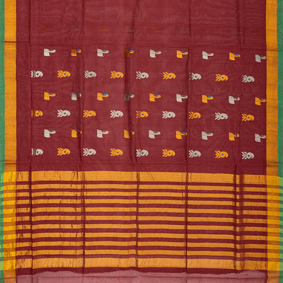 Maroon Handloom Venkatagiri Cotton Saree With Annam & Mango Buttas