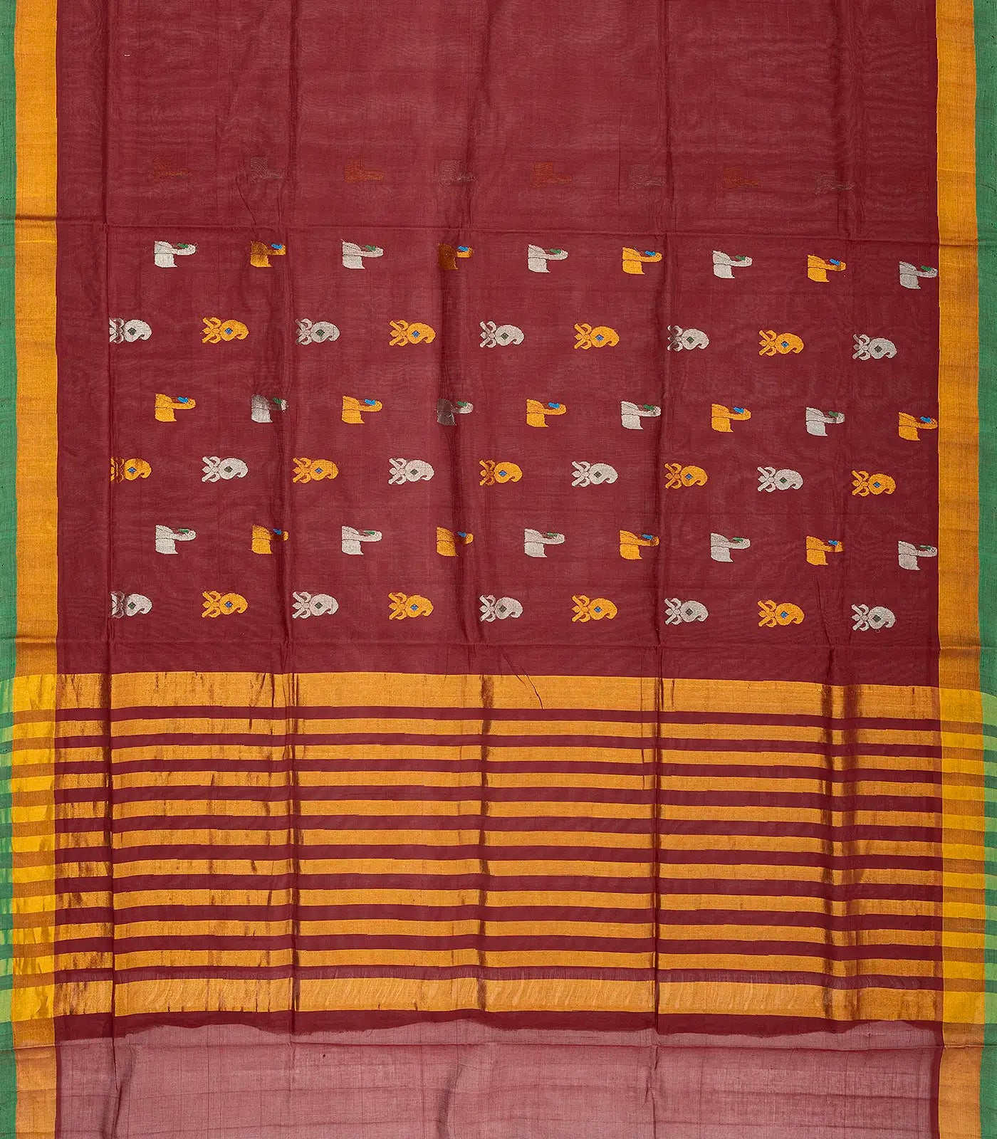 Maroon Handloom Venkatagiri Cotton Saree With Annam & Mango Buttas