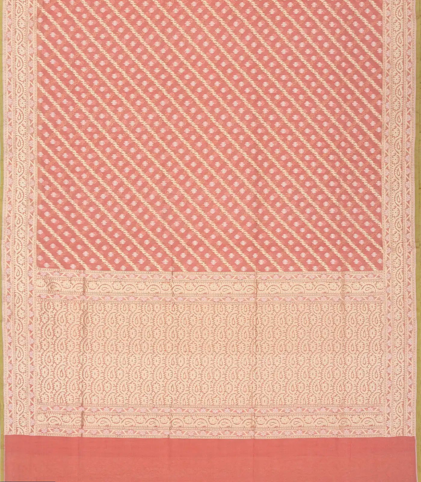 Peach Handwoven Banarasi Silk Cotton Saree With Floral Motifs