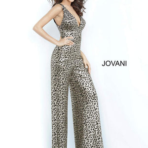 Leopard Print Sleeveless Slit Jumpsuit by Jovani 8112