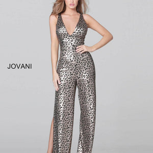 Leopard Print Sleeveless Slit Jumpsuit by Jovani 8112
