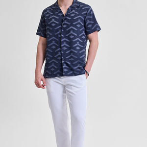 Dark Blue Geometric Box Fit Shirt