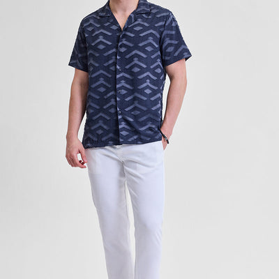 Dark Blue Geometric Box Fit Shirt